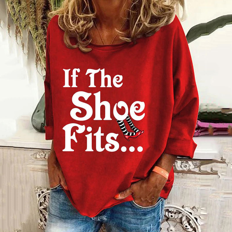 Women's Halloween Witch If The Shoe Fits Classic Ruby Red Shoes Pattern Print Long Sleeve T-Shirt