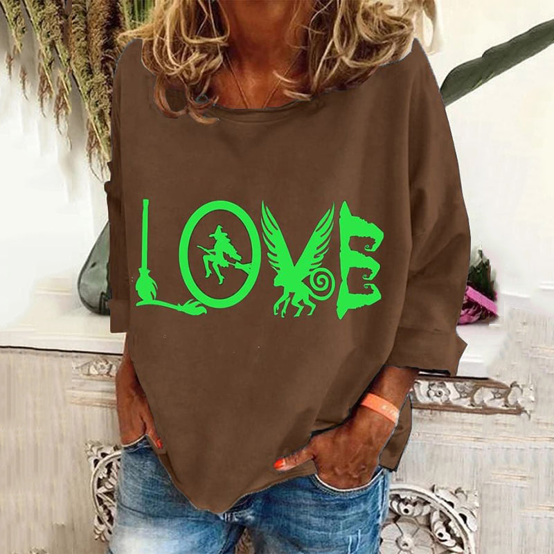 Women's Love Witch Pattern Print Long Sleeve T-Shirt